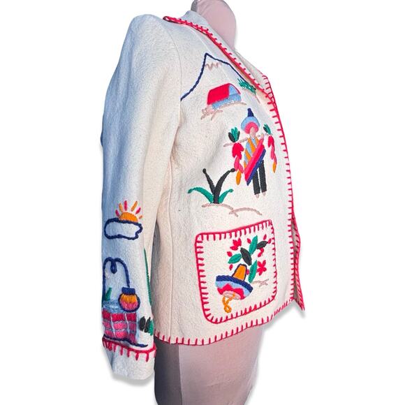 Vintage Hand Embroidered Folk Art Jacket Mexican Southwestern Wool Coat Medium - Picture 12 of 16